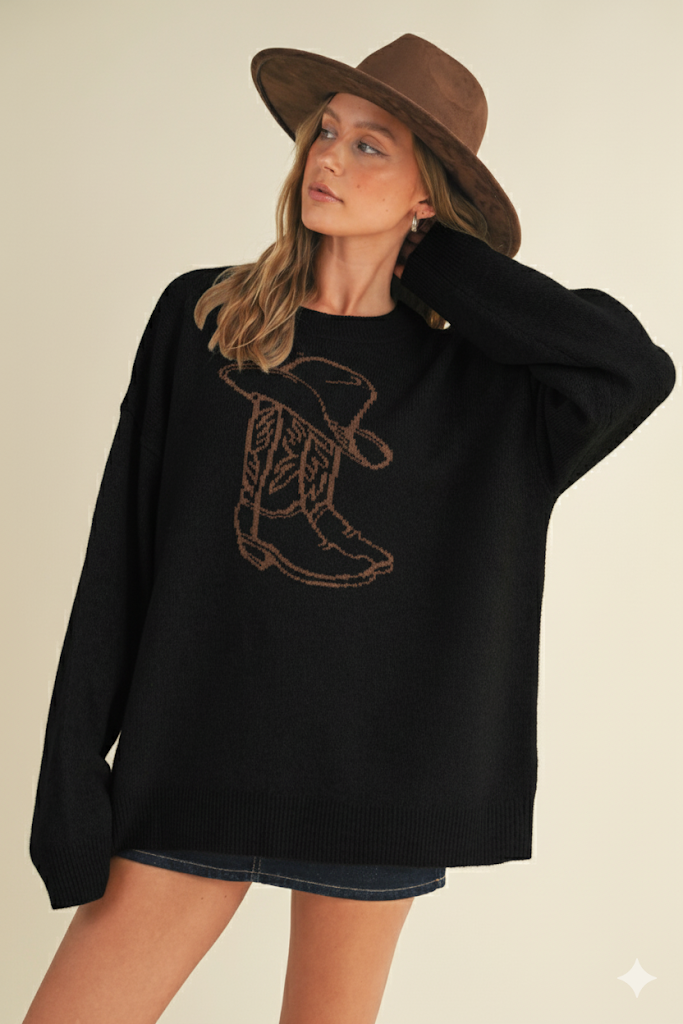 CSW17547 - WESTERN COWBOY BOOT AND HAT SWEATER