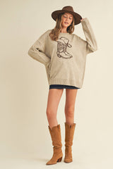 CSW17547 - WESTERN COWBOY BOOT AND HAT SWEATER
