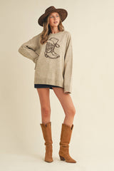 CSW17547 - WESTERN COWBOY BOOT AND HAT SWEATER