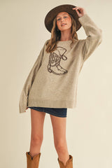 CSW17547 - WESTERN COWBOY BOOT AND HAT SWEATER