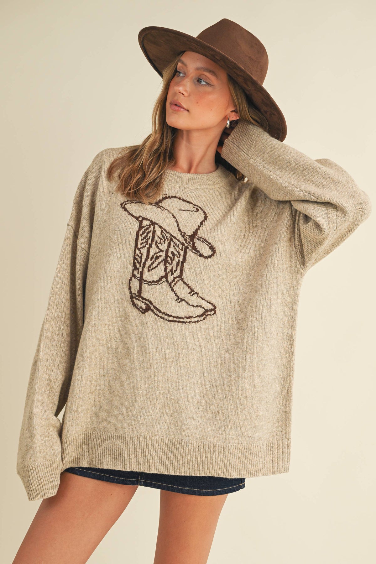CSW17547 - WESTERN COWBOY BOOT AND HAT SWEATER