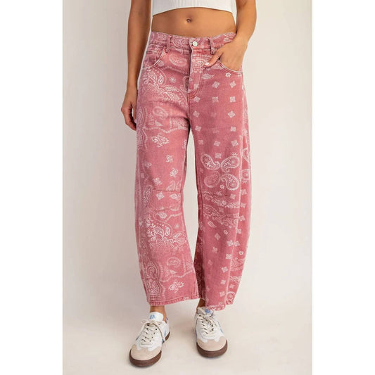 Mineral washed paisley printed jeans in western wear style by Steel & Saddle