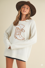 CSW17547 - WESTERN COWBOY BOOT AND HAT SWEATER
