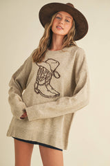 CSW17547 - WESTERN COWBOY BOOT AND HAT SWEATER