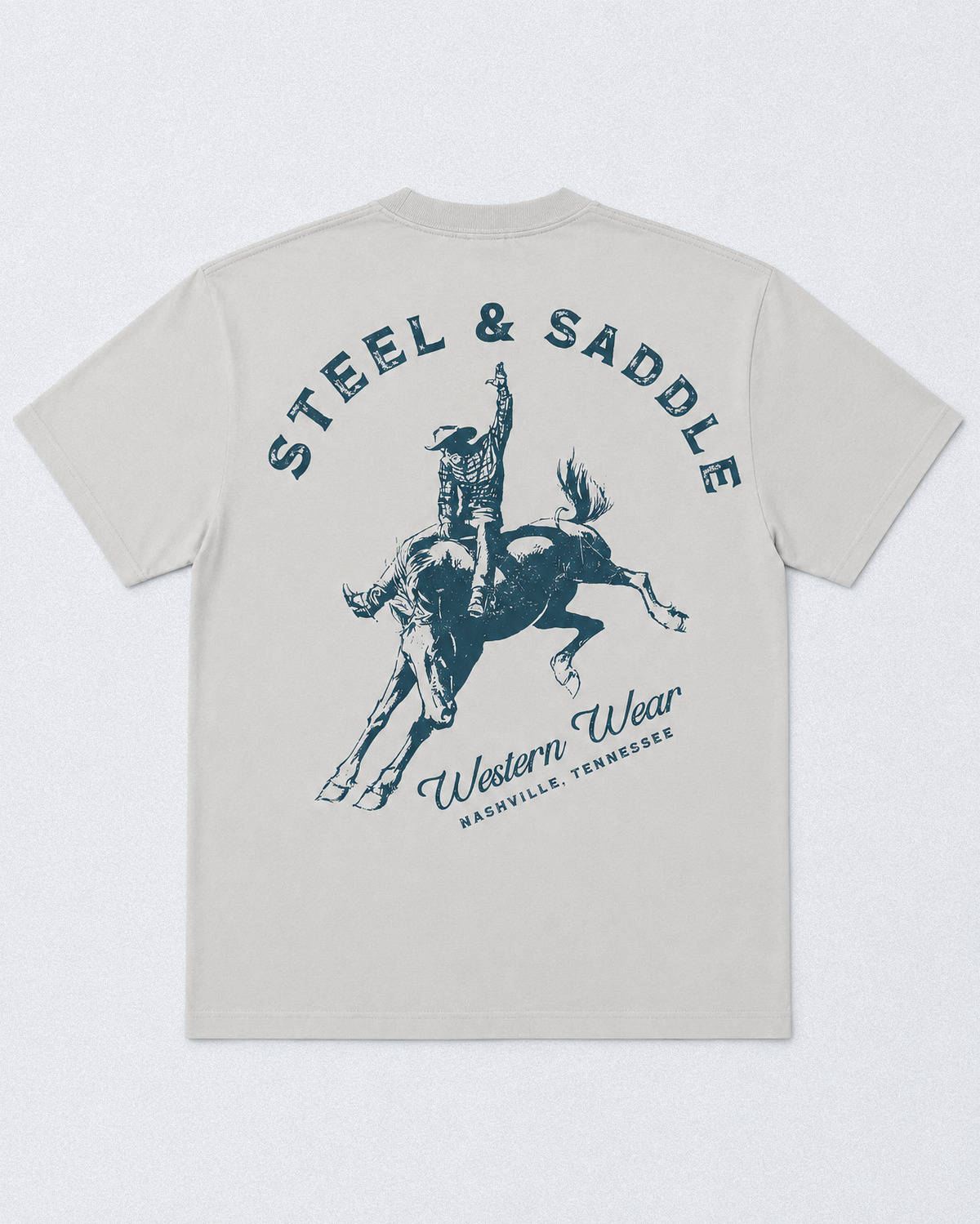 Steel & Saddle Bucking Tee western graphic shirt for rodeo style wear