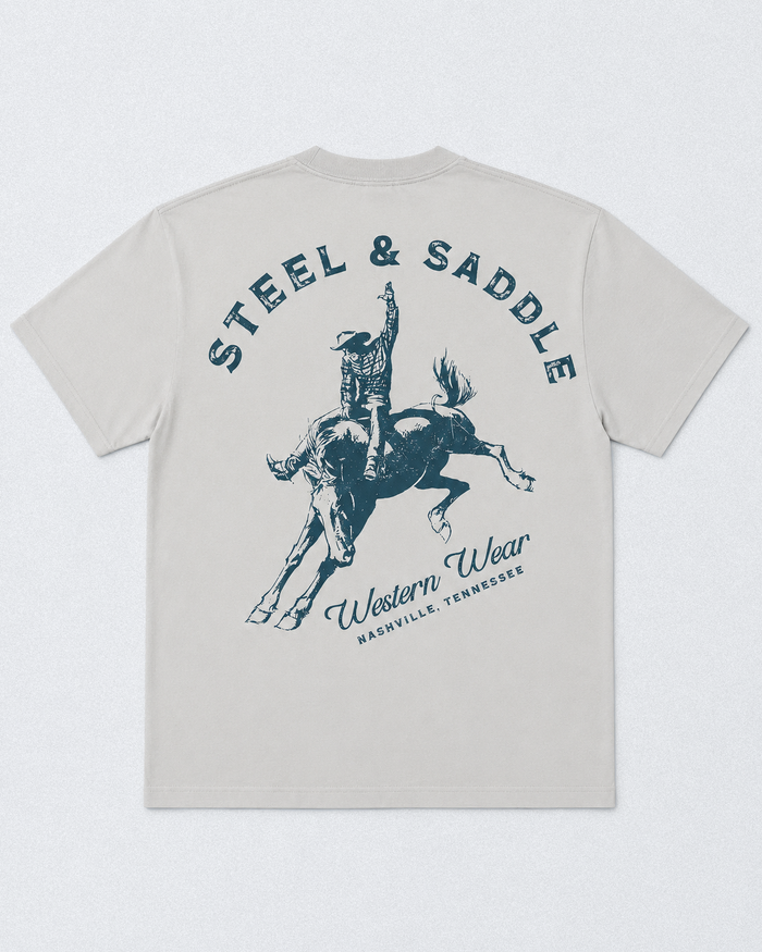 Steel & Saddle Bucking Tee western graphic shirt for rodeo style wear
