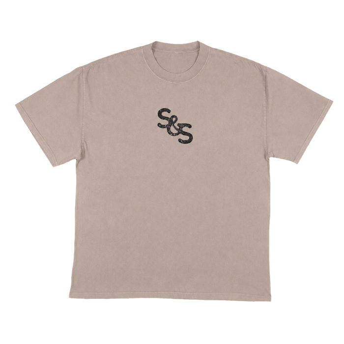Front of the Steel & Saddle Bucking Tee, a faded heavyweight cotton western graphic tee with a small chest print.