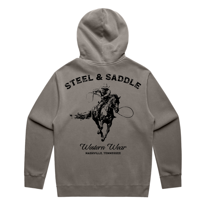 Steel & Saddle cowboy hoodie in charcoal western wear