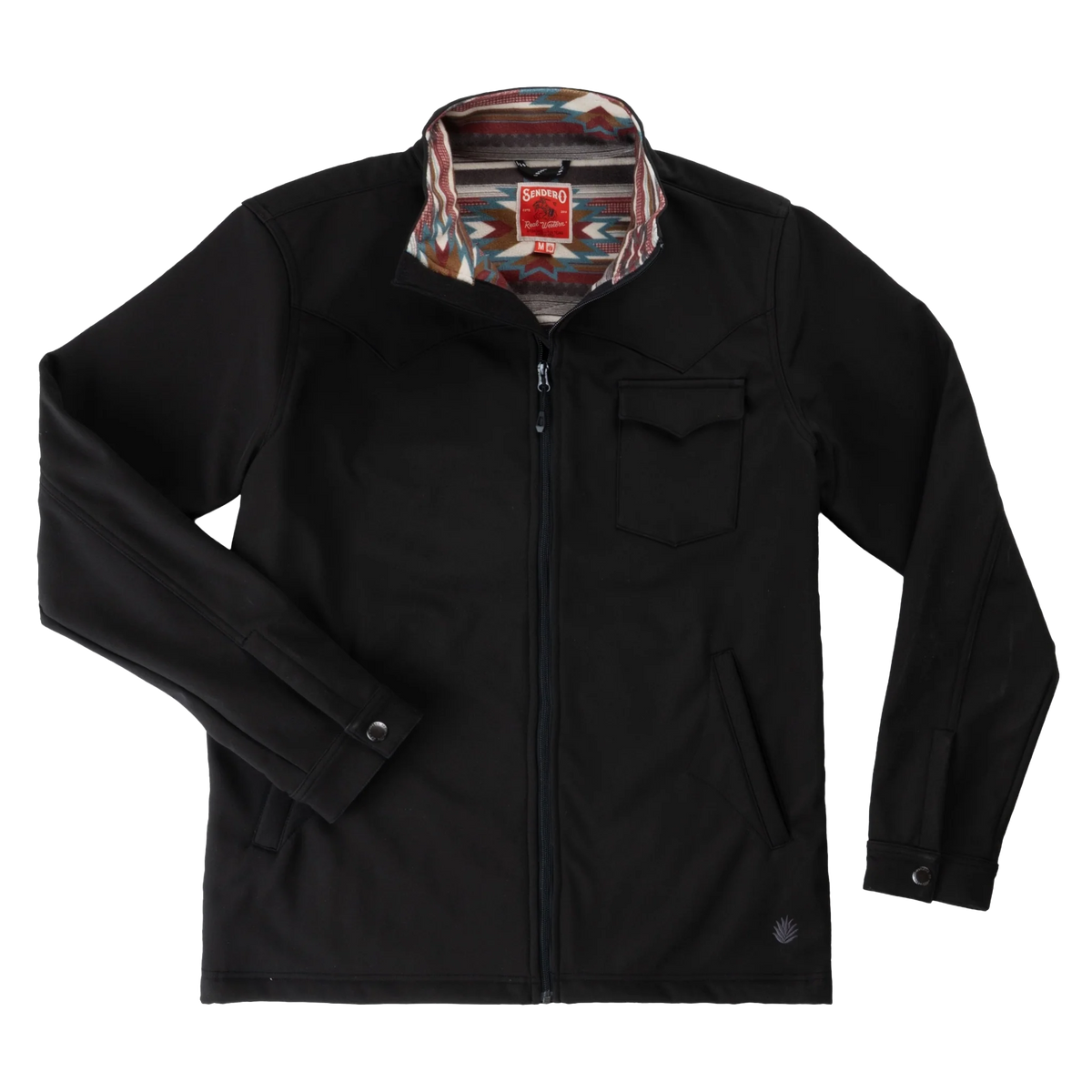 Sendero Ranger Jacket in black soft shell with western yokes, front view