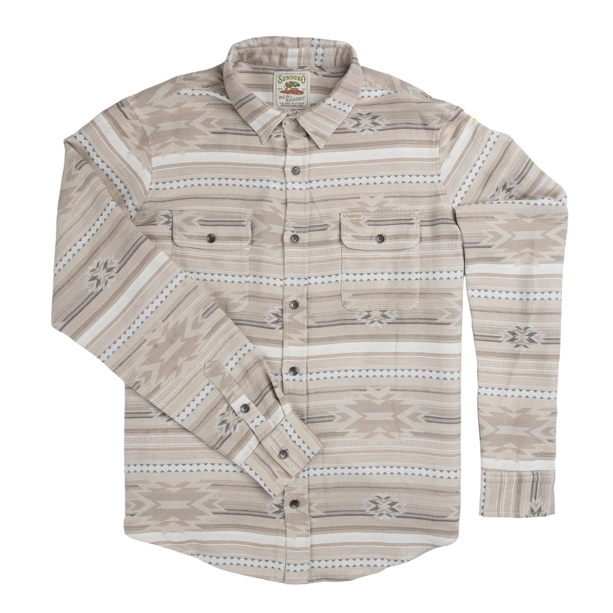 Sendero Boquillas long sleeve shirt in Mesilla Chevron Limestone, front flat