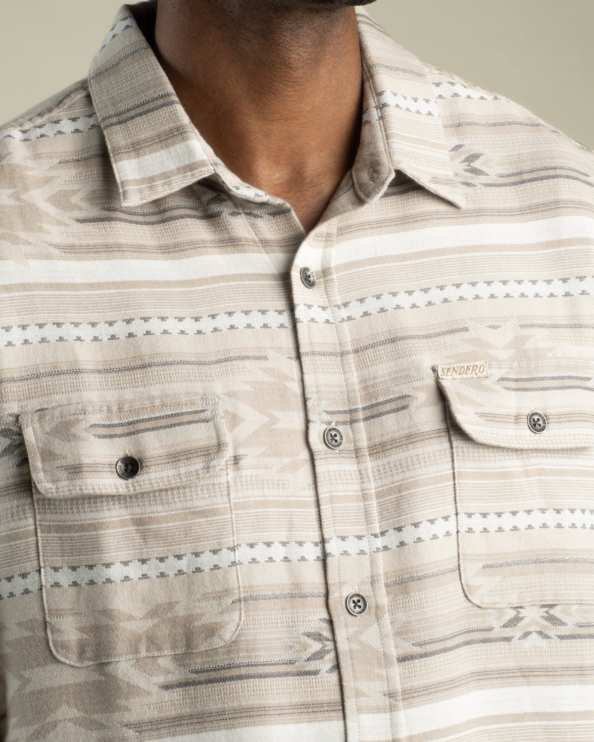 Sendero Boquillas long sleeve shirt in Mesilla Chevron Limestone, on model, third view