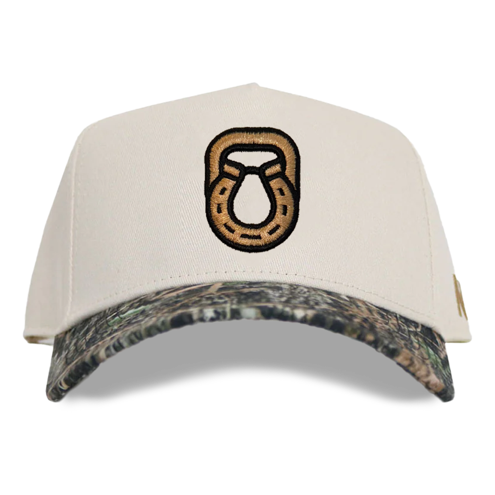 Camo western hat with Steel & Saddle branding for ranch wear