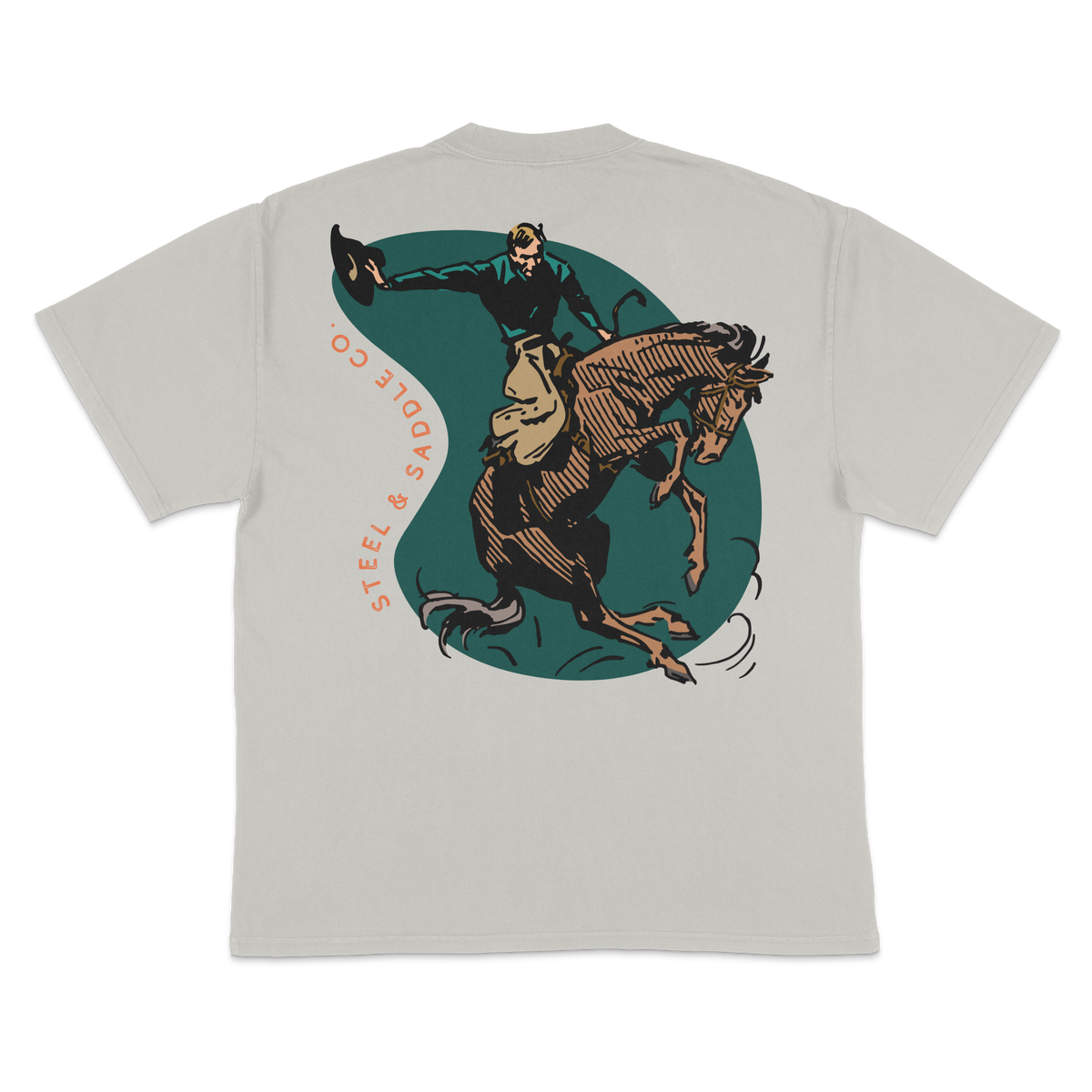 Vintage bucking graphic tee in Steel & Saddle western wear style