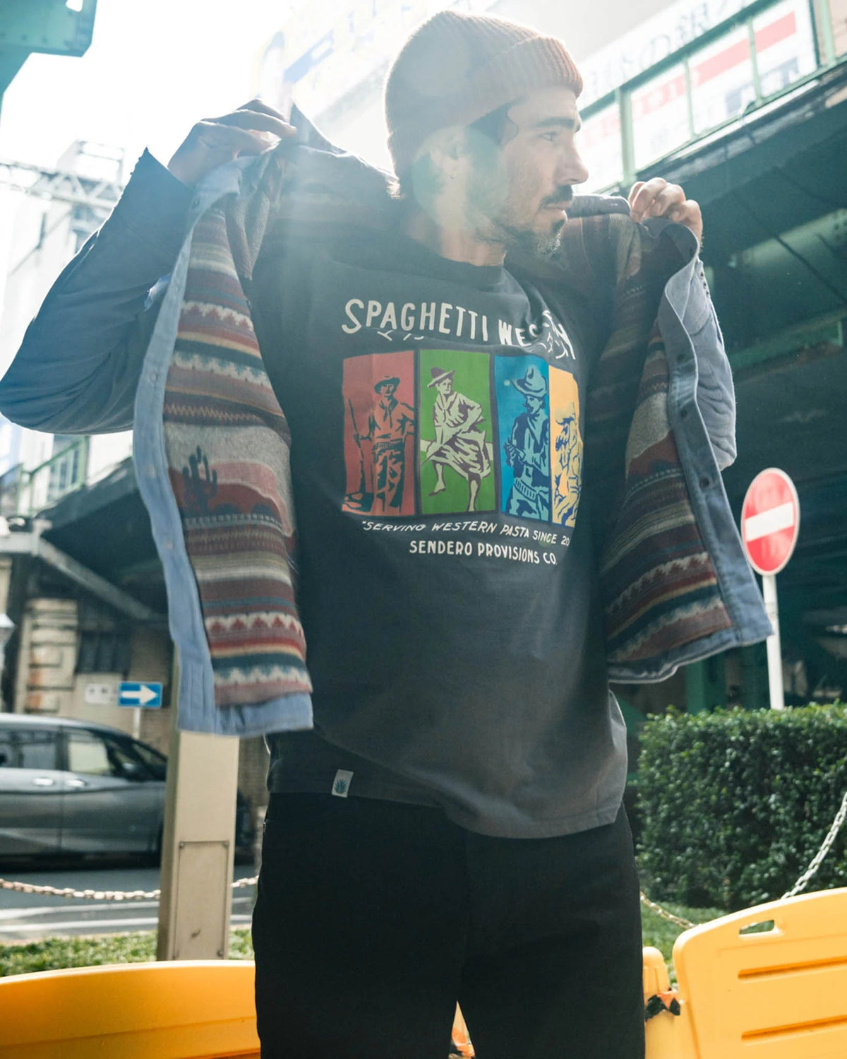 Sendero Desperado Shacket in powder blue, lifestyle shot