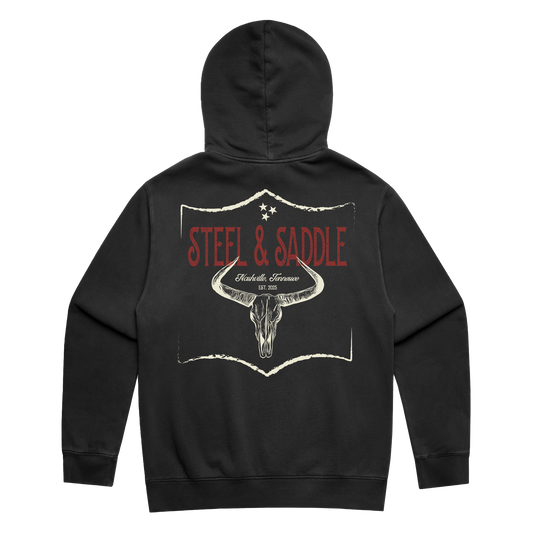 Steel & Saddle steer skull hoodie in charcoal gray western wear