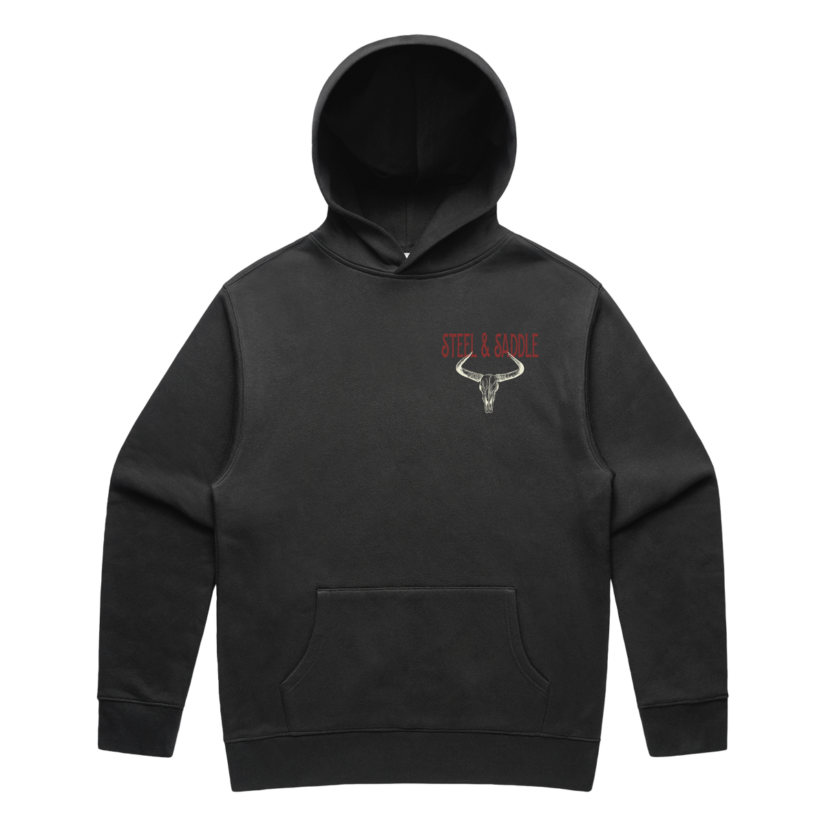 Steel & Saddle steer skull hoodie in charcoal, alternate view