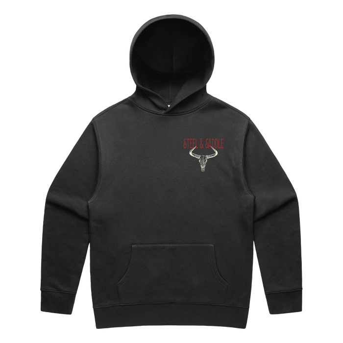 Steel & Saddle steer skull hoodie in charcoal, alternate view