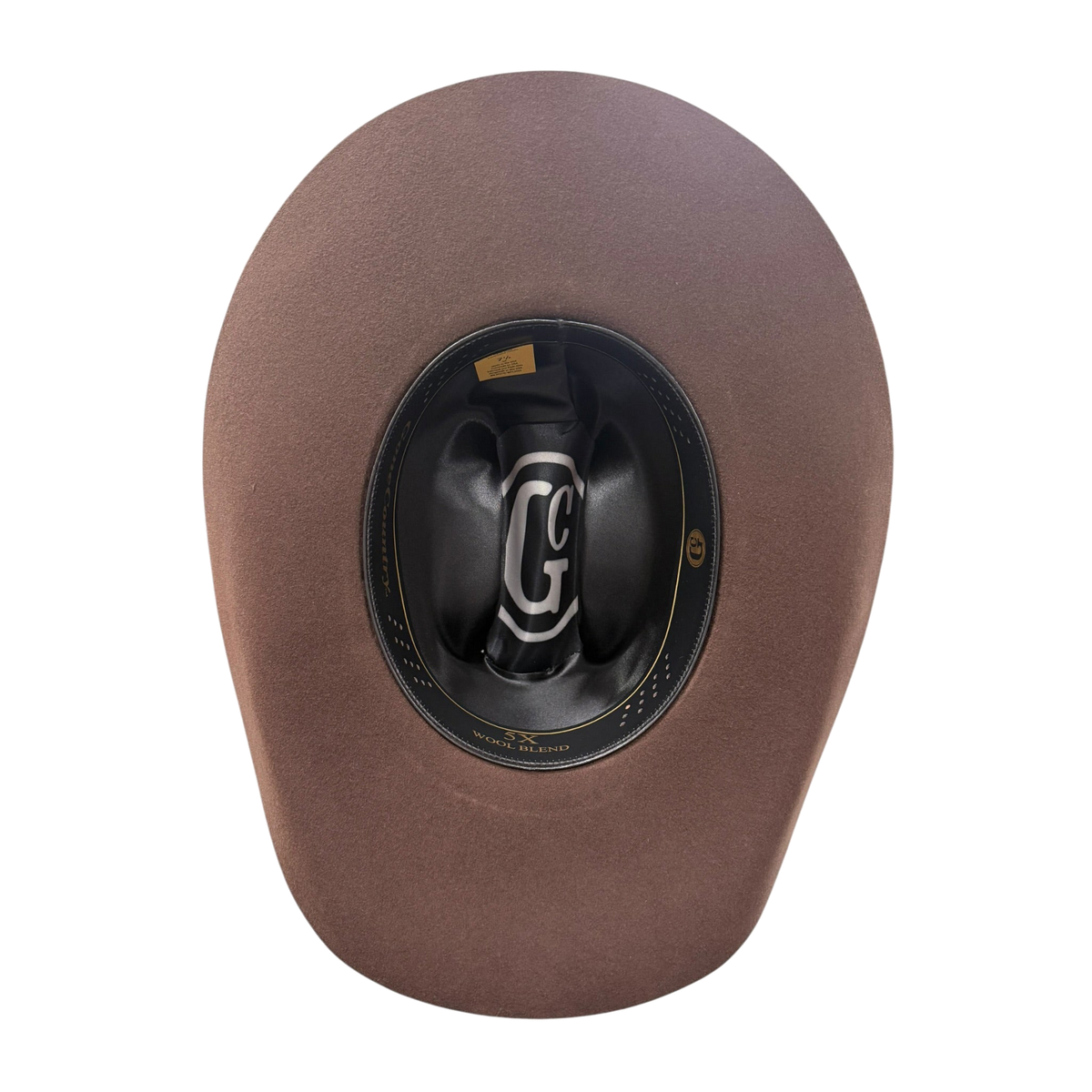 Gone Country Yellowstone brown wool felt cowboy hat, underside showing the sweatband