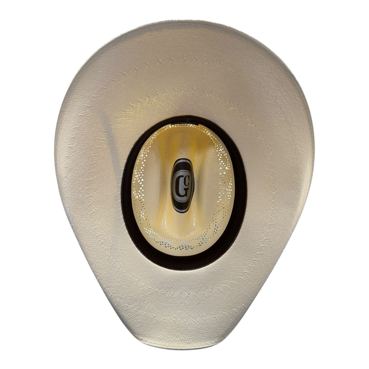 Gone Country Yellowstone ivory Shantung straw cowboy hat, underside showing the sweatband
