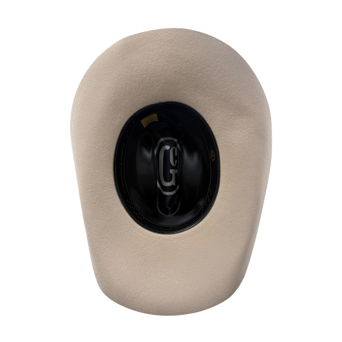 Gone Country Yellowstone silver belly wool felt cowboy hat, underside showing the sweatband