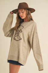 CSW17547 - WESTERN COWBOY BOOT AND HAT SWEATER