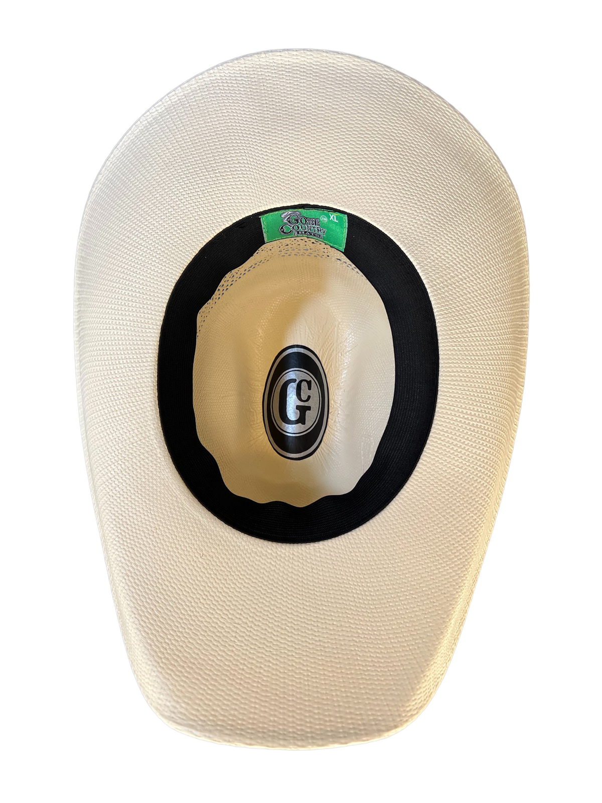 Gone Country Justin ivory Bangora straw cowboy hat, underside showing the flex sweatband