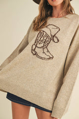 CSW17547 - WESTERN COWBOY BOOT AND HAT SWEATER