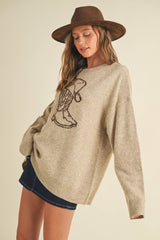 CSW17547 - WESTERN COWBOY BOOT AND HAT SWEATER