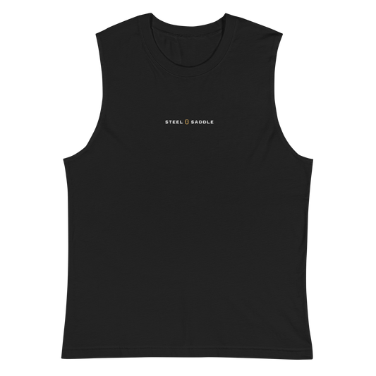 Steel & Saddle muscle tank in black with western graphic design