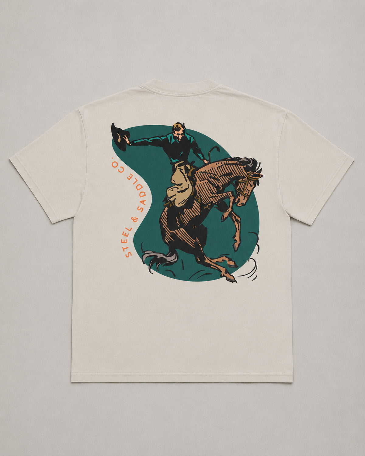 Vintage bucking tee with retro western graphic design by Steel & Saddle